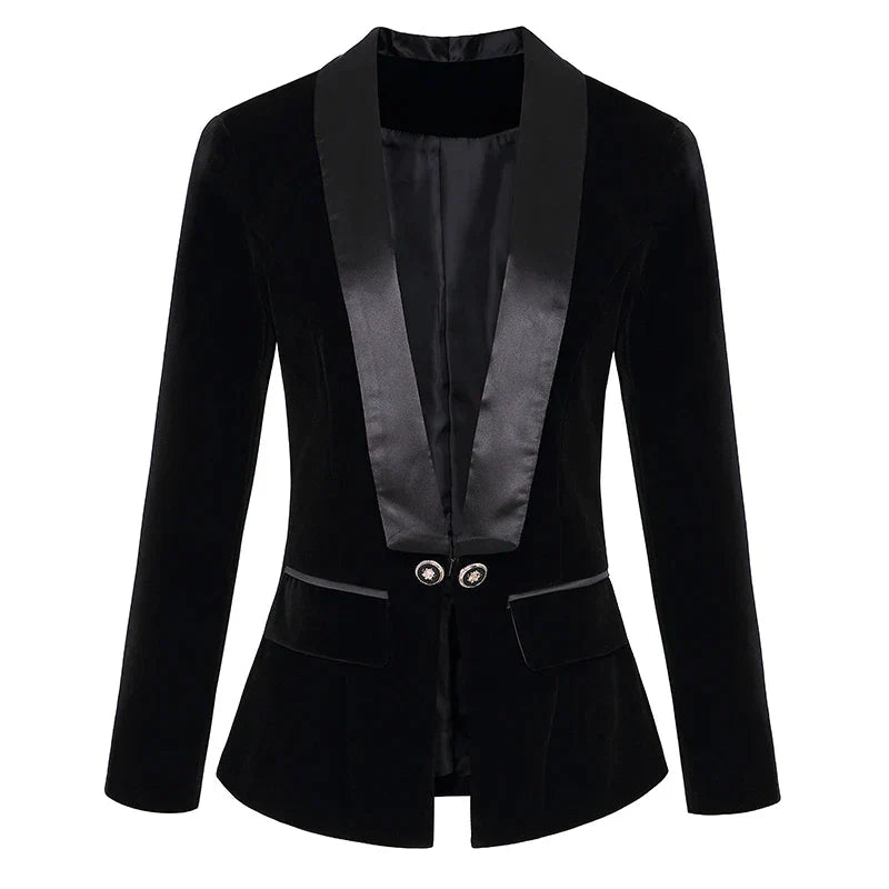 Blazer Femme Chic Classique avec Revers Satin et Manches Longues 7