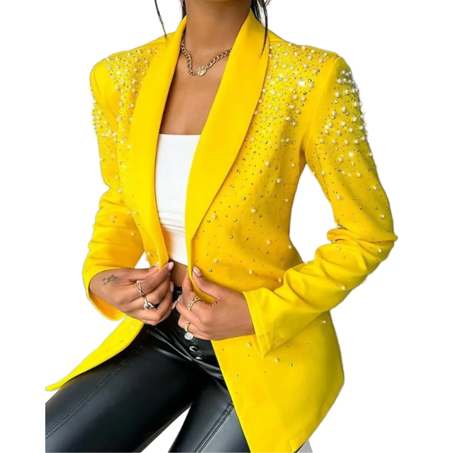 Blazer Femme Chic avec Détails en Perles pour un Look Raffiné 0