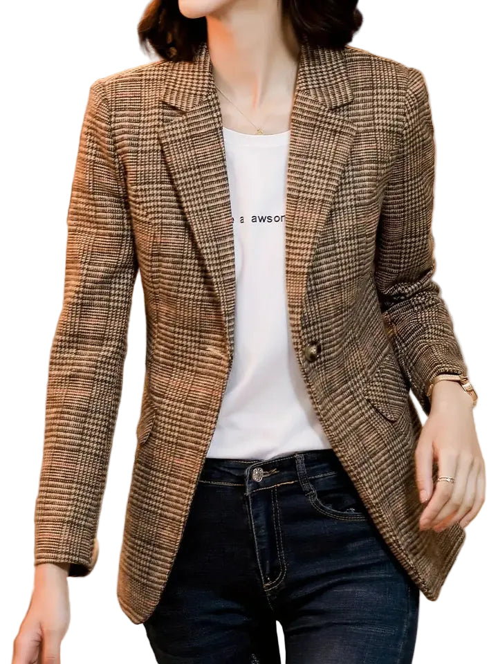 Blazer à carreaux pour femme avec un bouton 0