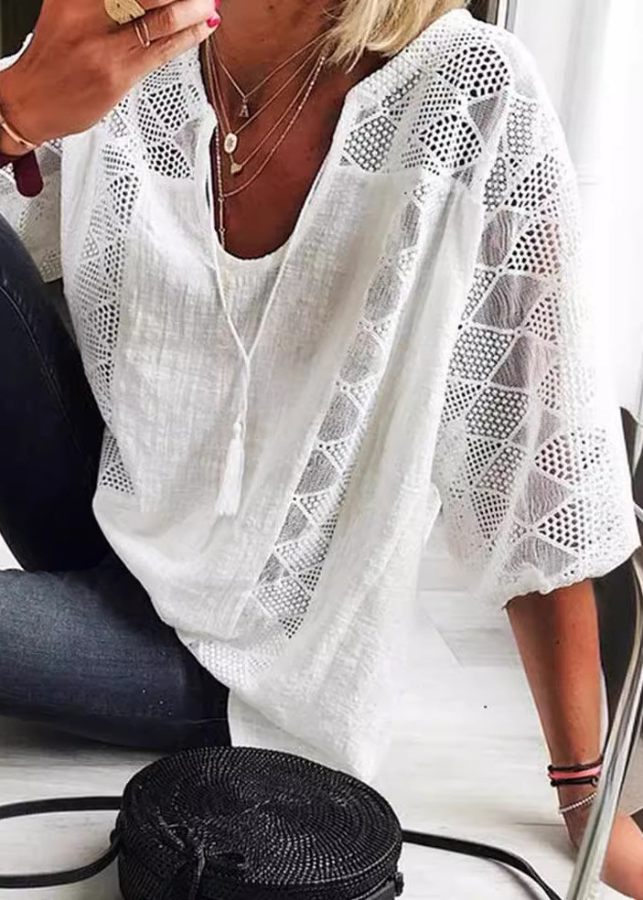 Blouse Décontractée Femme Col en U Patchwork 0