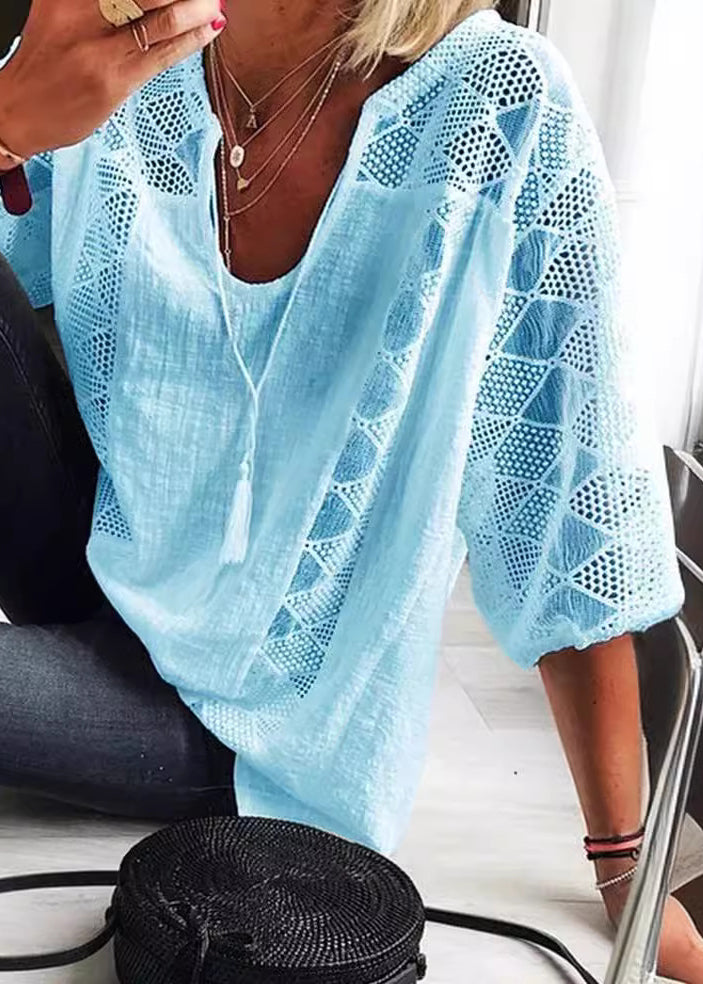 Blouse Décontractée Femme Col en U Patchwork 1