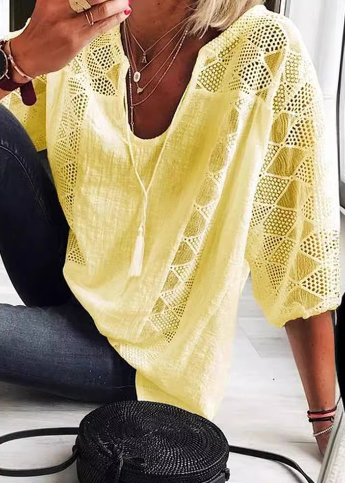 Blouse Décontractée Femme Col en U Patchwork 2