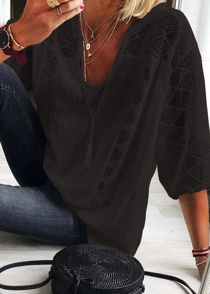 Blouse Décontractée Femme Col en U Patchwork 3