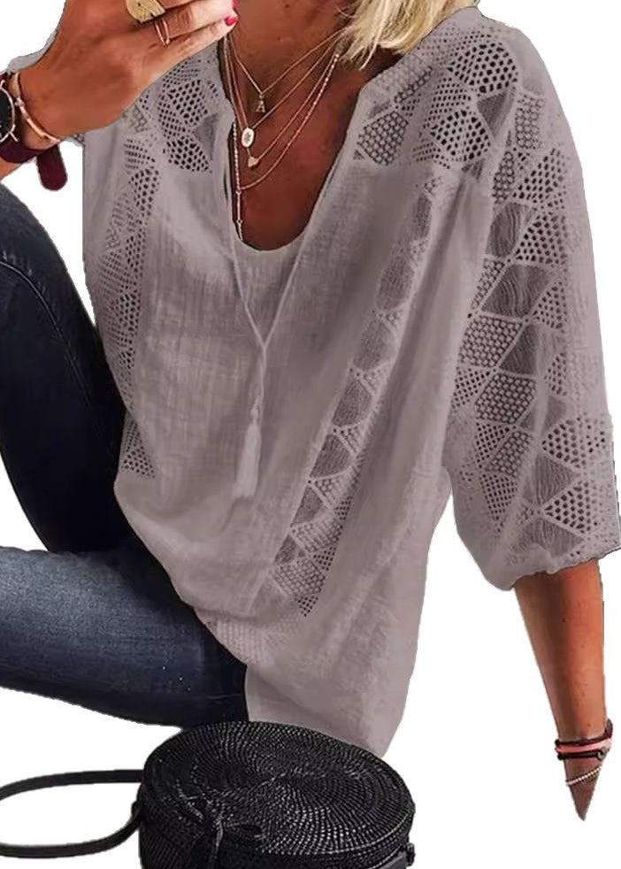 Blouse Décontractée Femme Col en U Patchwork 4
