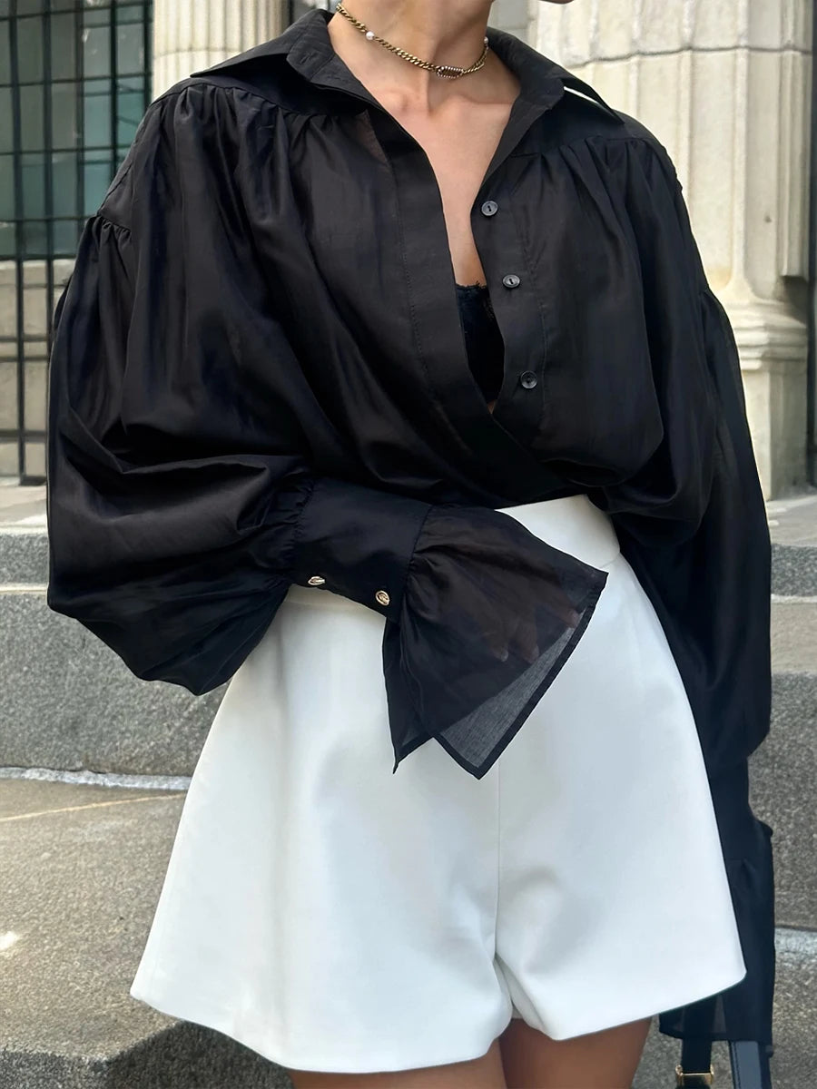 Blouse Femme Col Ample Manches Évasées Style Automnal 3