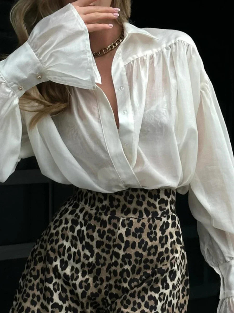 Blouse Femme Col Ample Manches Évasées Style Automnal 4