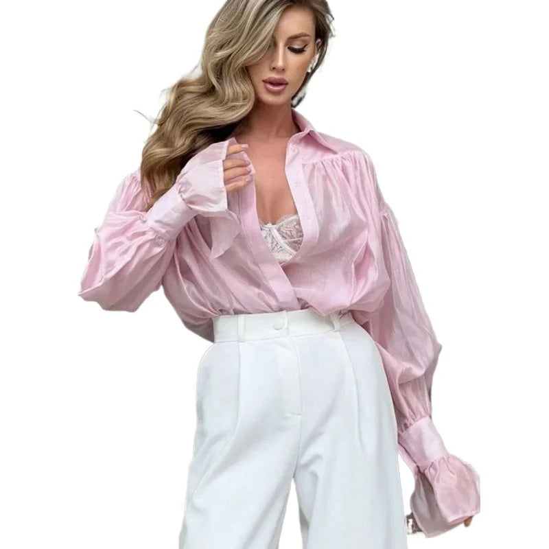 Blouse Femme Col Ample Manches Évasées Style Automnal 5