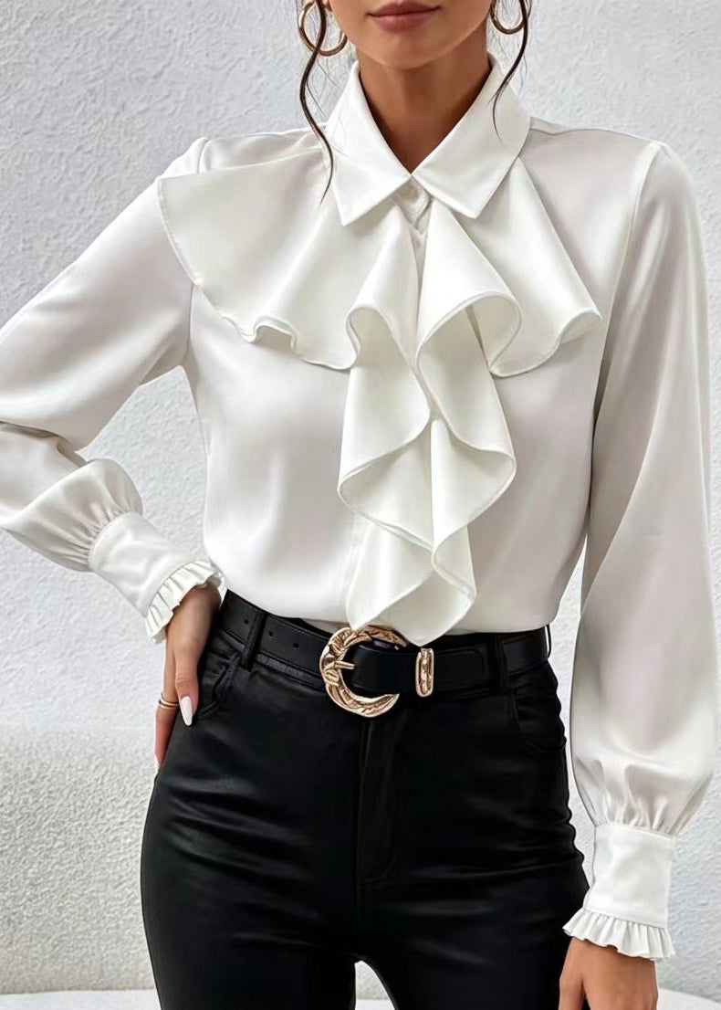 Blouse Femme Col Claudine Volants Manches Longues 2