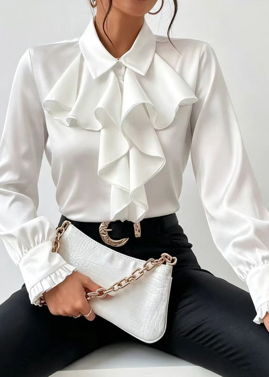 Blouse Femme Col Claudine Volants Manches Longues 3