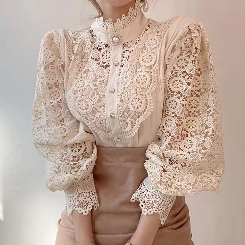 Blouse Femme Col Montant Manches Longues Design Moderne 0