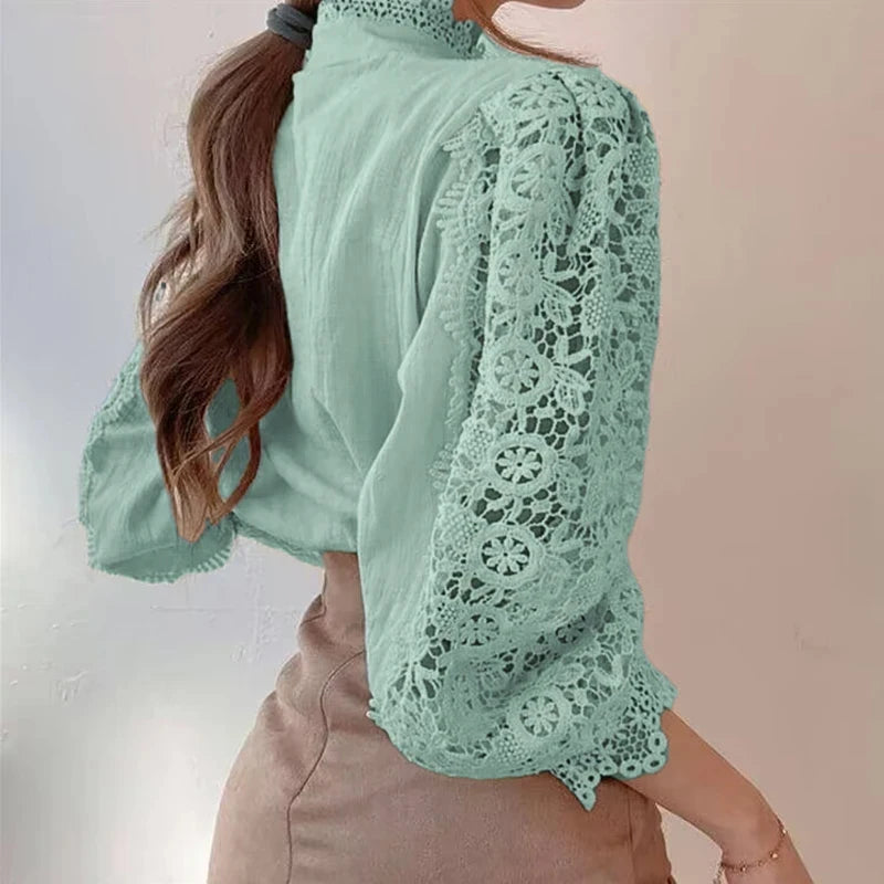 Blouse Femme Col Montant Manches Longues Design Moderne 10