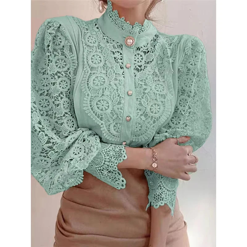 Blouse Femme Col Montant Manches Longues Design Moderne 1