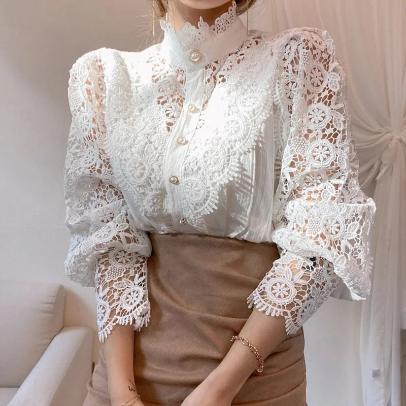 Blouse Femme Col Montant Manches Longues Design Moderne 2