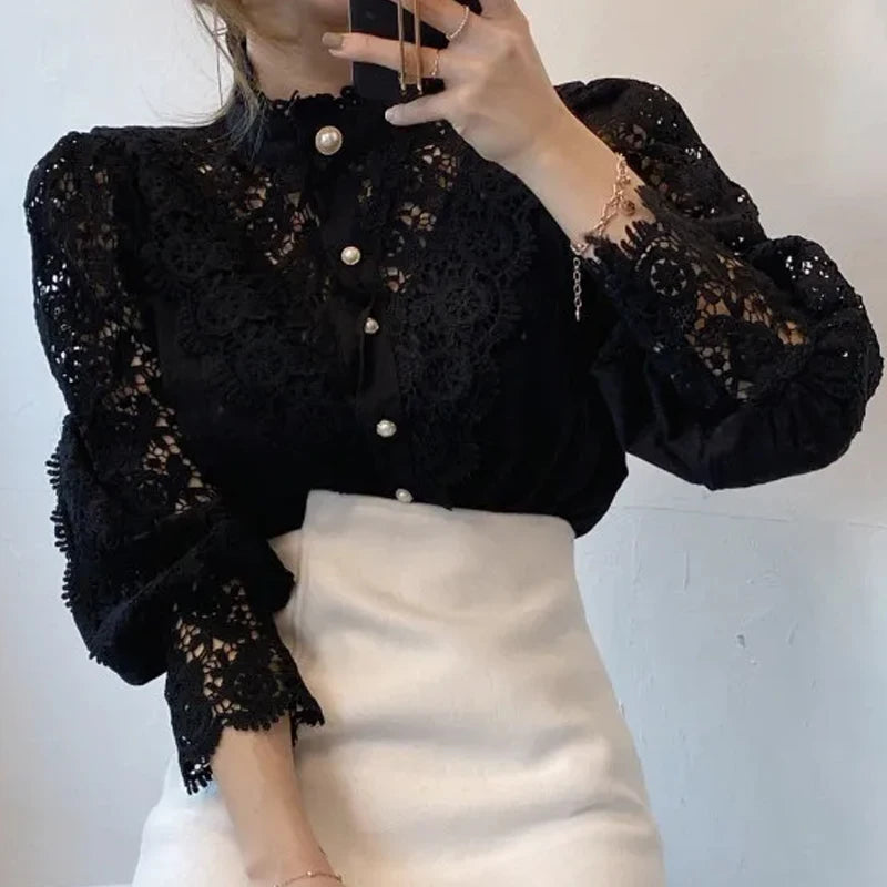 Blouse Femme Col Montant Manches Longues Design Moderne 3