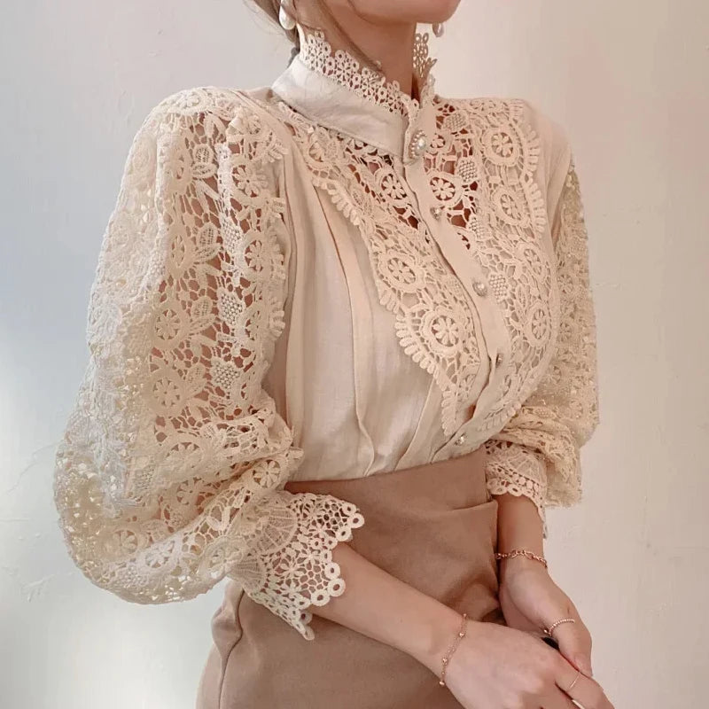 Blouse Femme Col Montant Manches Longues Design Moderne 4
