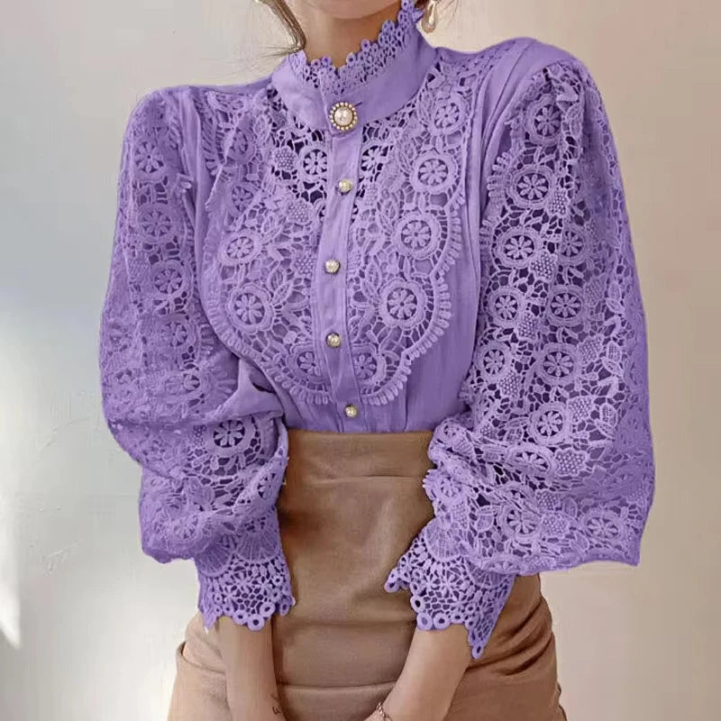 Blouse Femme Col Montant Manches Longues Design Moderne 5