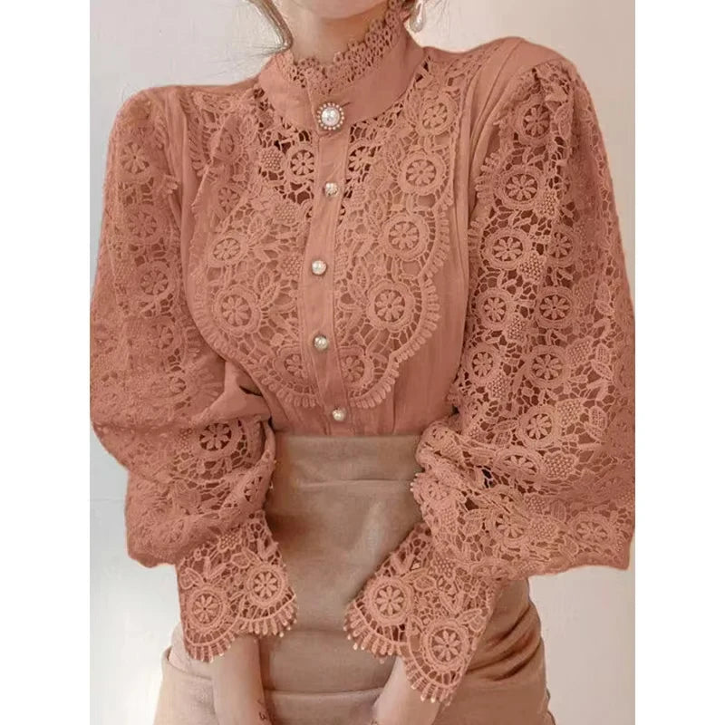 Blouse Femme Col Montant Manches Longues Design Moderne 7