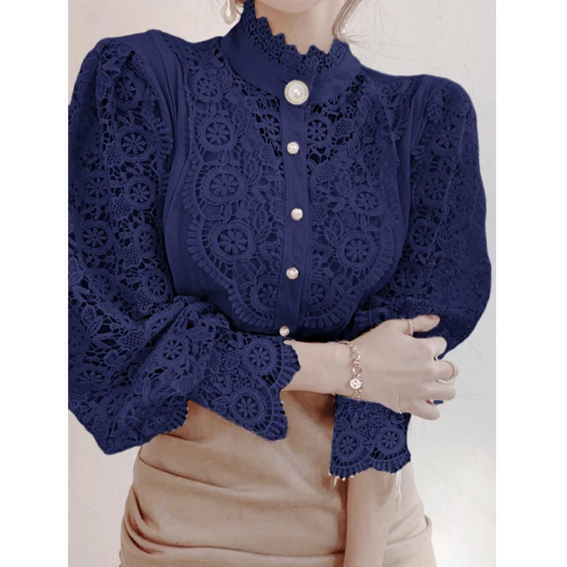 Blouse Femme Col Montant Manches Longues Design Moderne 8
