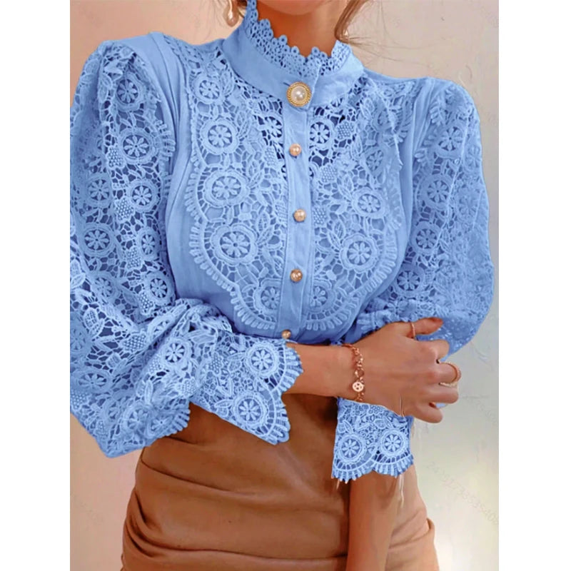 Blouse Femme Col Montant Manches Longues Design Moderne 9