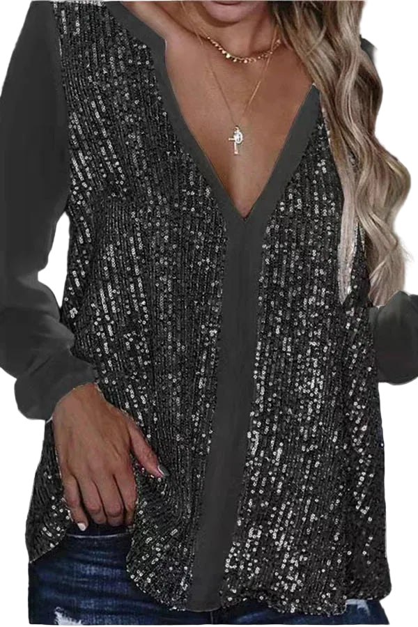 Blouse Femme Col V à Paillettes 0
