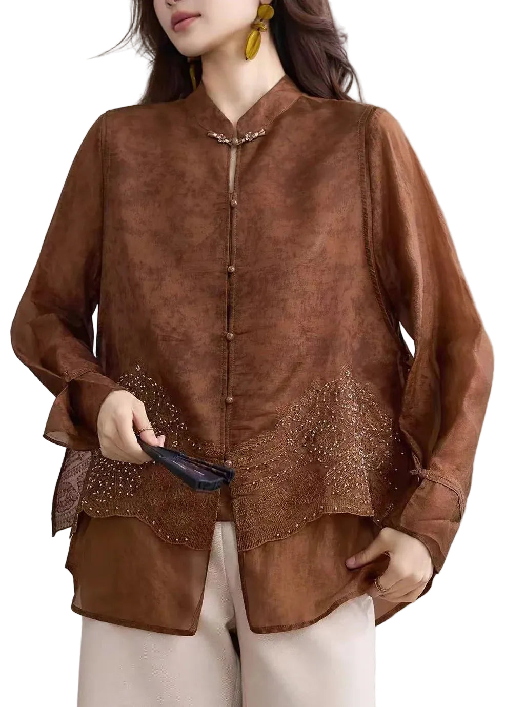 Blouse Femme Deux Pièces Style Chinois Col Montant 0