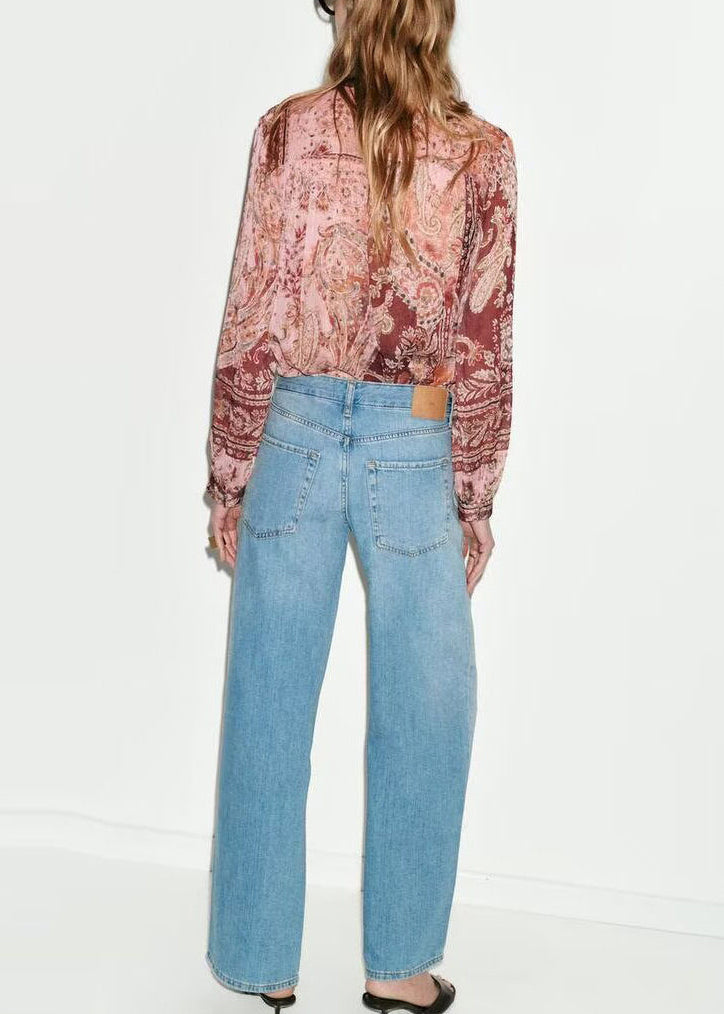 Blouse Femme Drapée à Lacets Imprimée Manches Longues 2