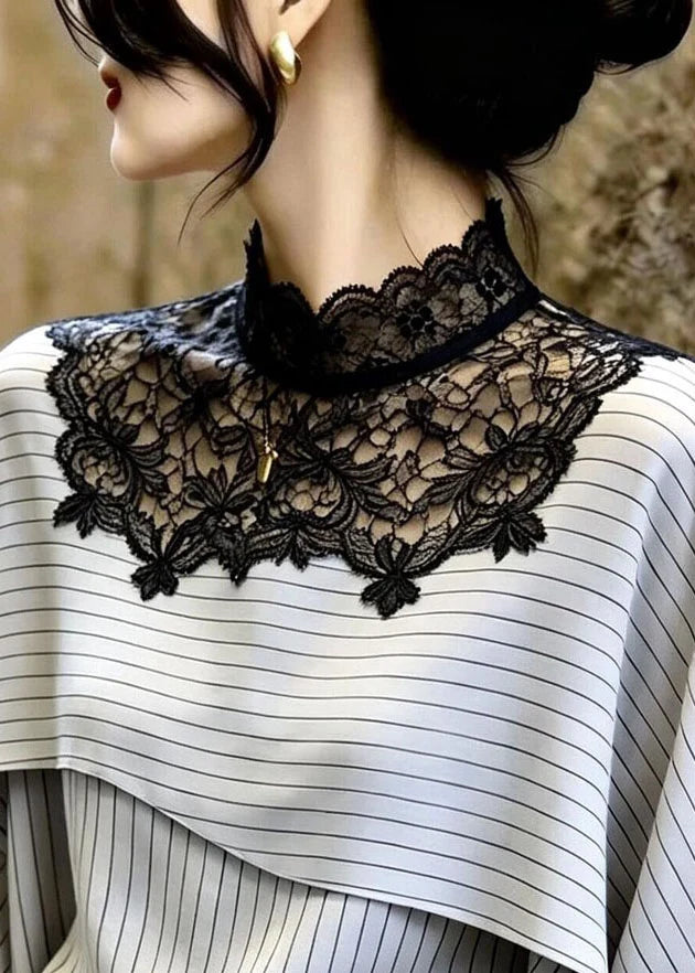 Blouse Femme Été Rayée Patchwork Dentelle 1