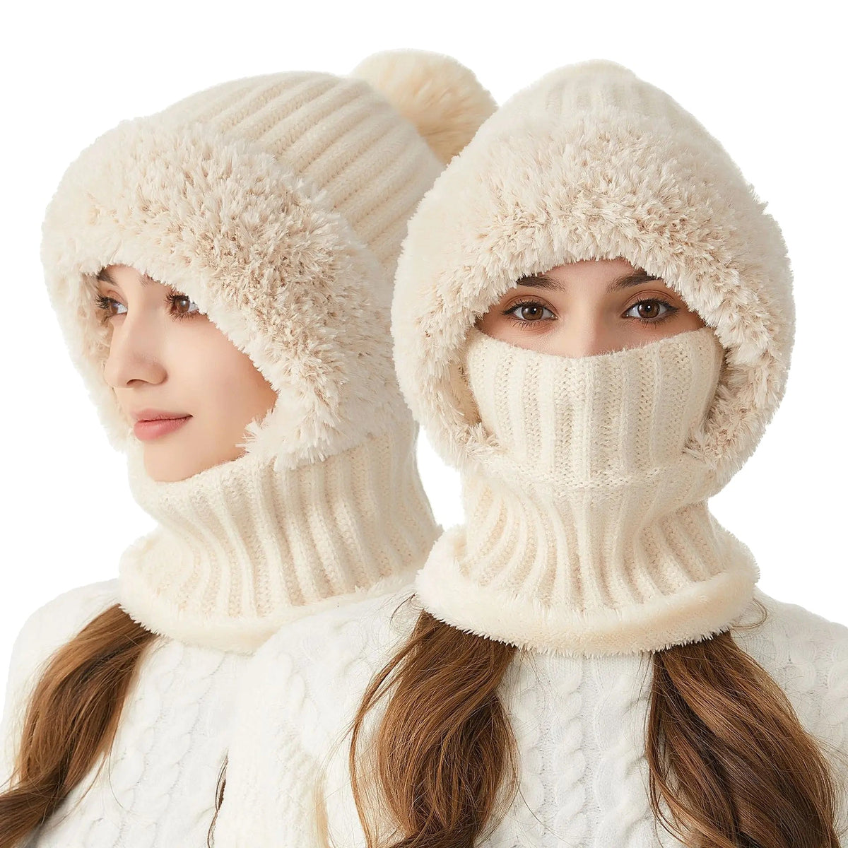 Bonnet d'hiver pour femmes avec snood intégré 1