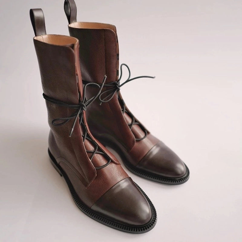 Bottes Femme Montantes en Cuir Noir Antidérapantes 4
