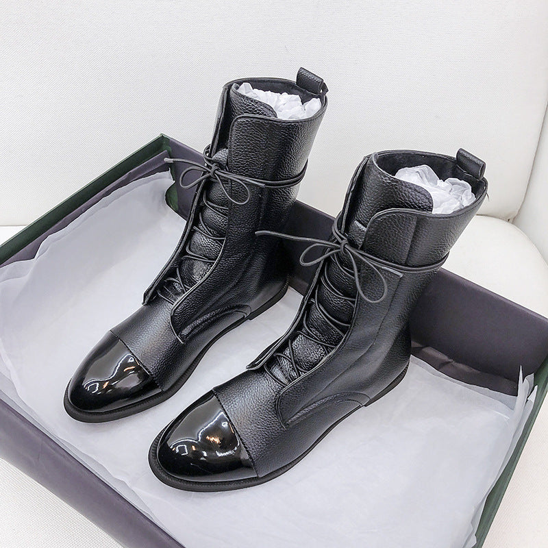 Bottes Femme Montantes en Cuir Noir Antidérapantes 5