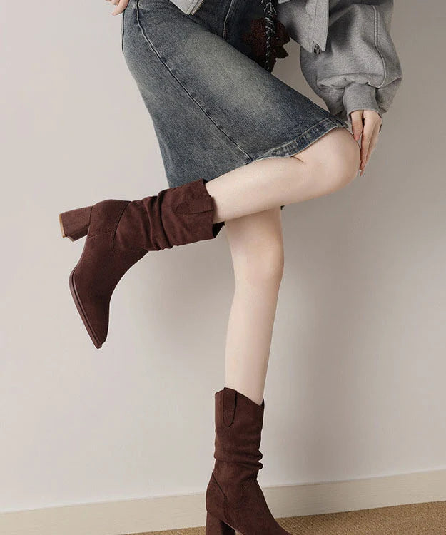Bottes Femme Style Rétro Bout Pointu Semelle Épaisse 1