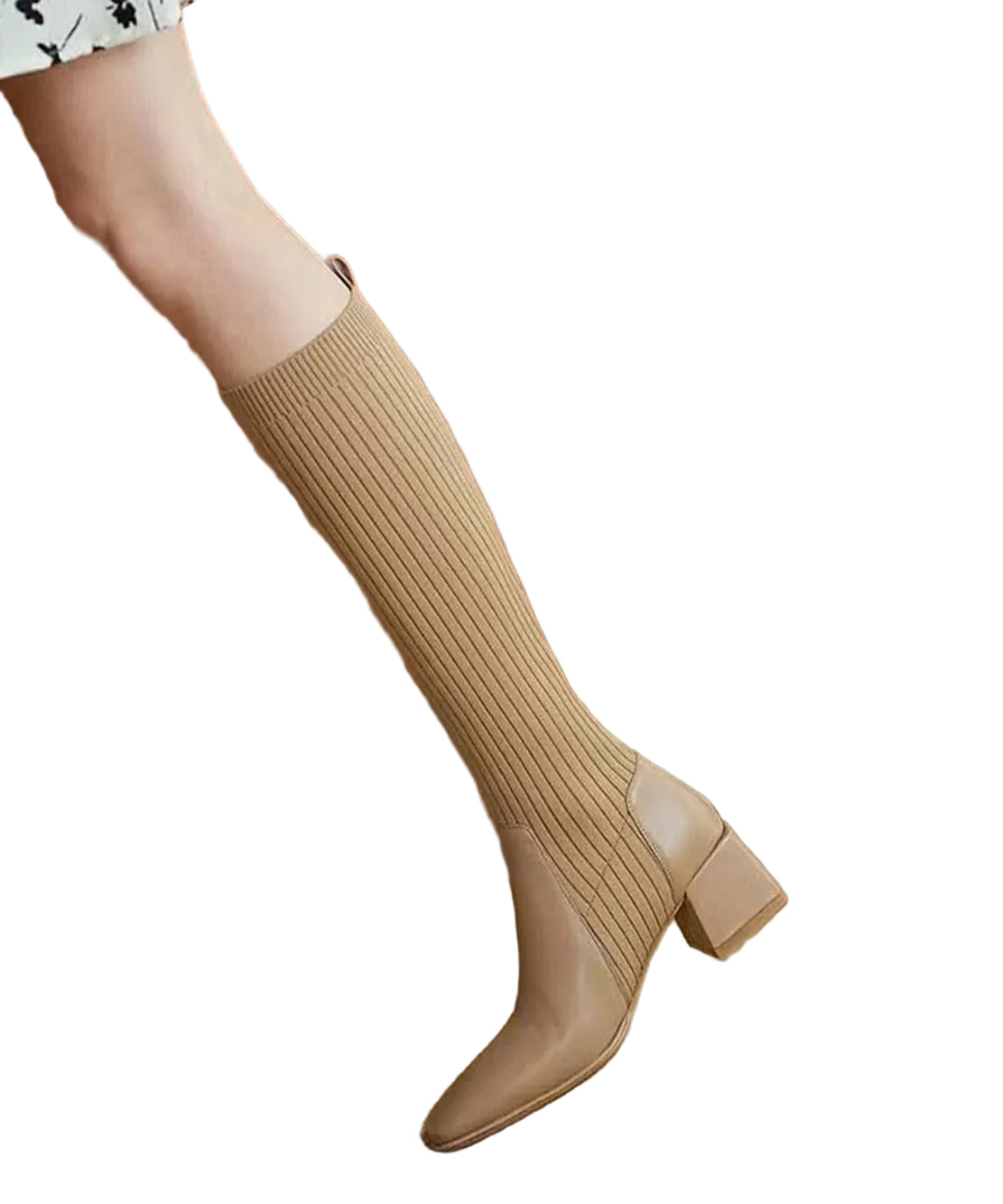 Bottes hautes à bout carré pour femme style tressé 0