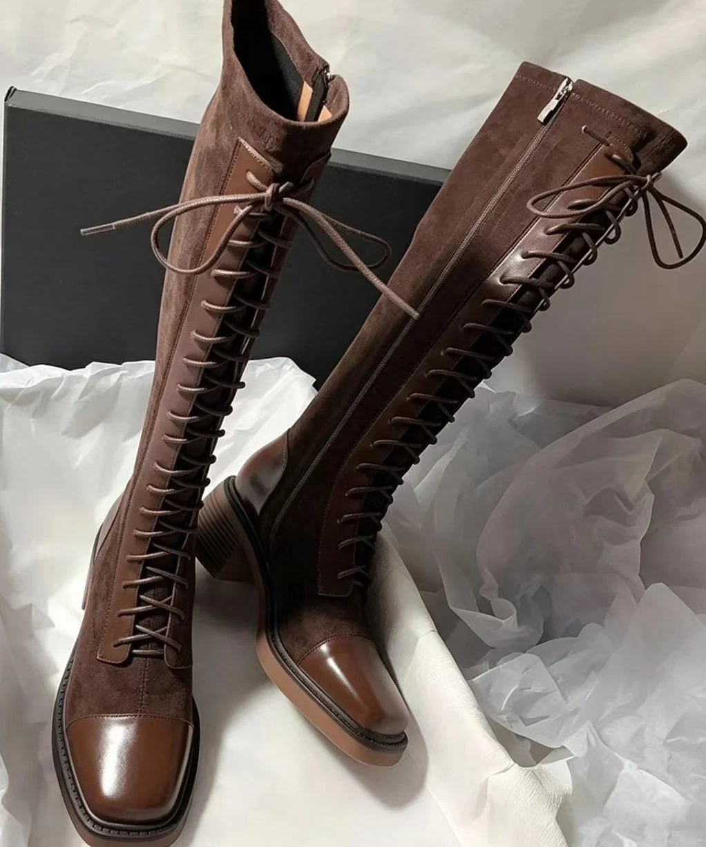 Bottes hautes à lacets pour femme style robuste 3