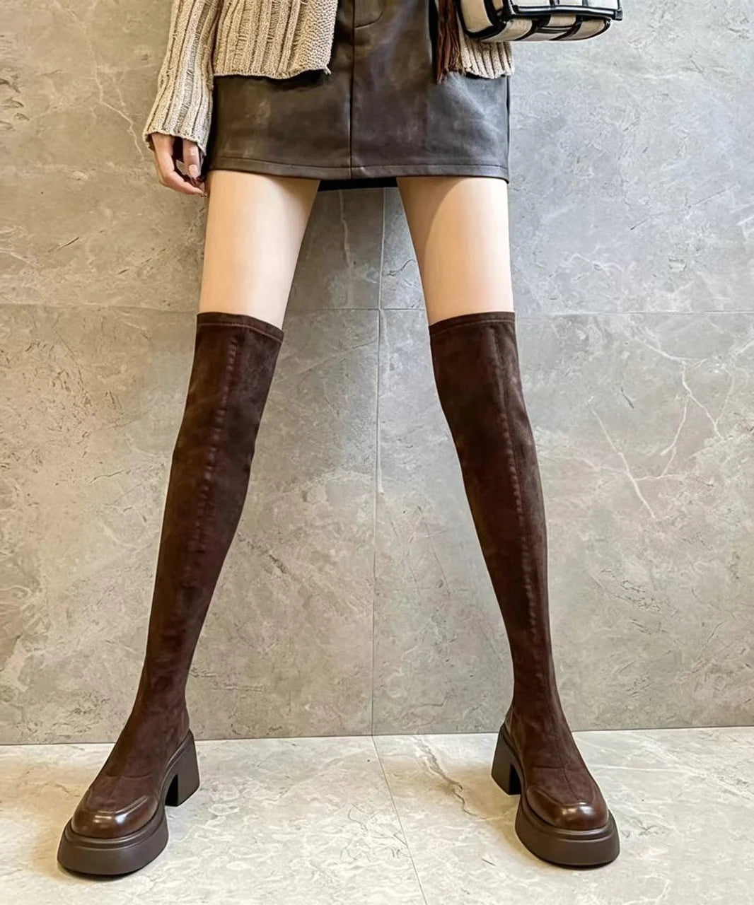 Bottes hautes femme style rétro à empiècements 3