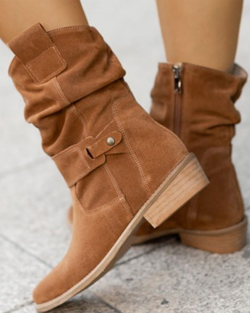 Bottines Femme Suède Talon Bas avec Fermeture Éclair 6