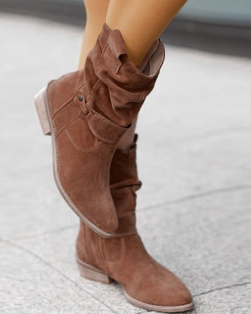 Bottines Femme Suède Talon Bas avec Fermeture Éclair 8