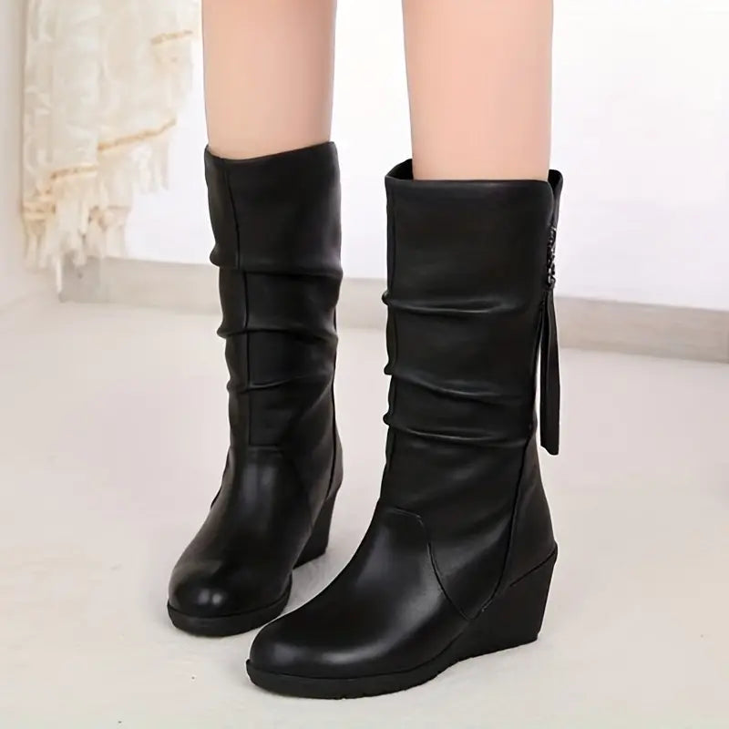 Bottines d'Hiver Mi-Hautes pour Femme avec Talon Compensé 4