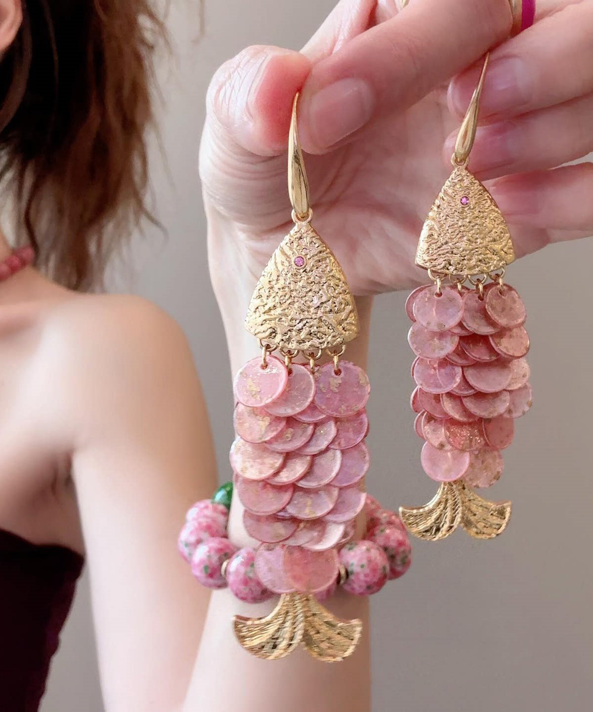 Boucles D'Oreilles Pendantes Femme Style Plage Avec Pompons 1