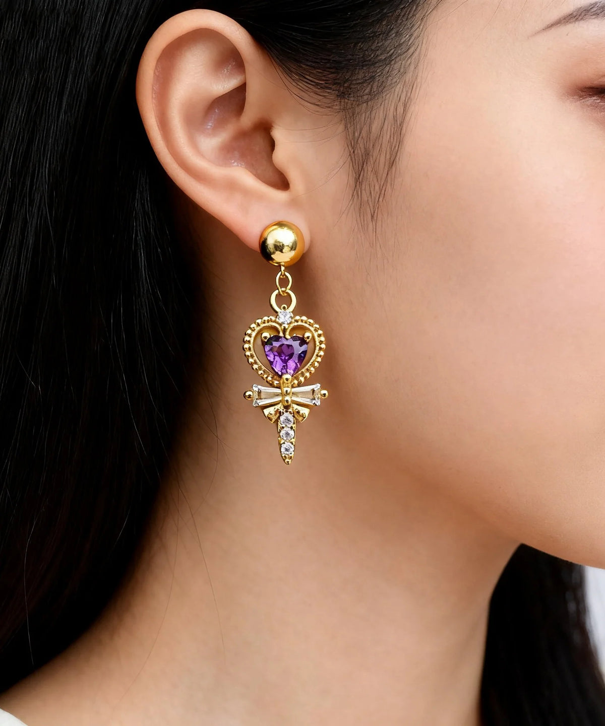 Boucles D'oreilles Pendantes Femme En Forme De Cœur Avec Cristaux Scintillants 4