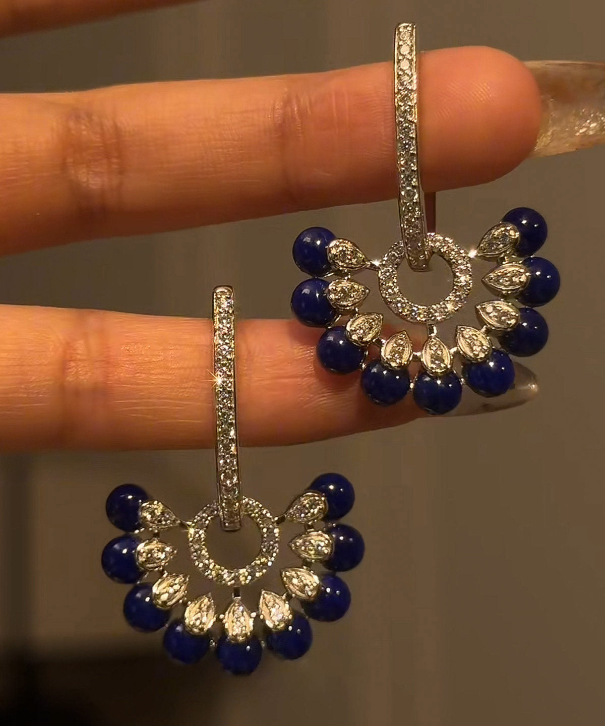 Boucles D'oreilles Pendantes Femme Floral Avec Pompon En Verre Et Zircon 2