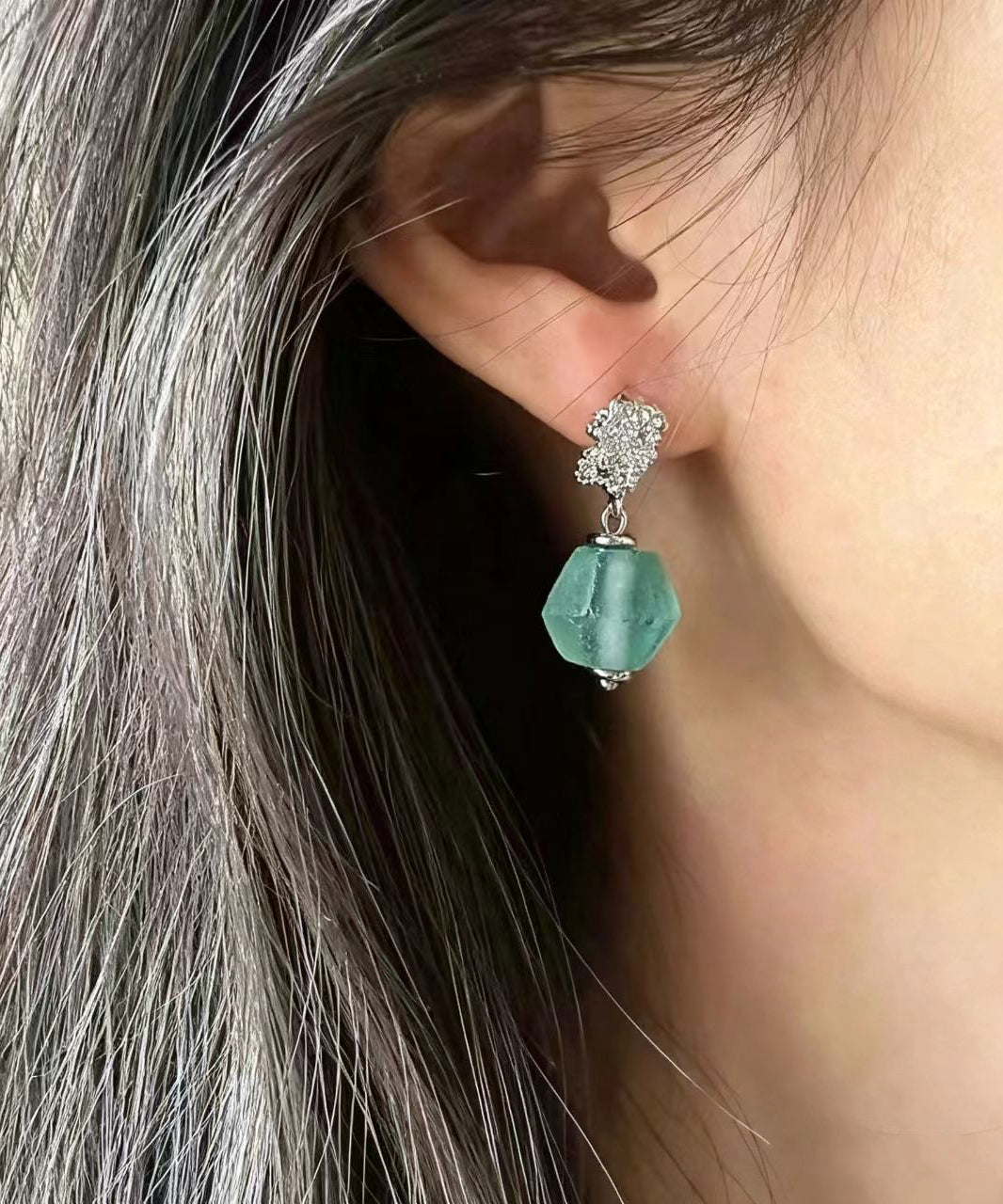 Boucles D'oreilles Pendantes Femme Style Bohème Avec Verre Vert 0