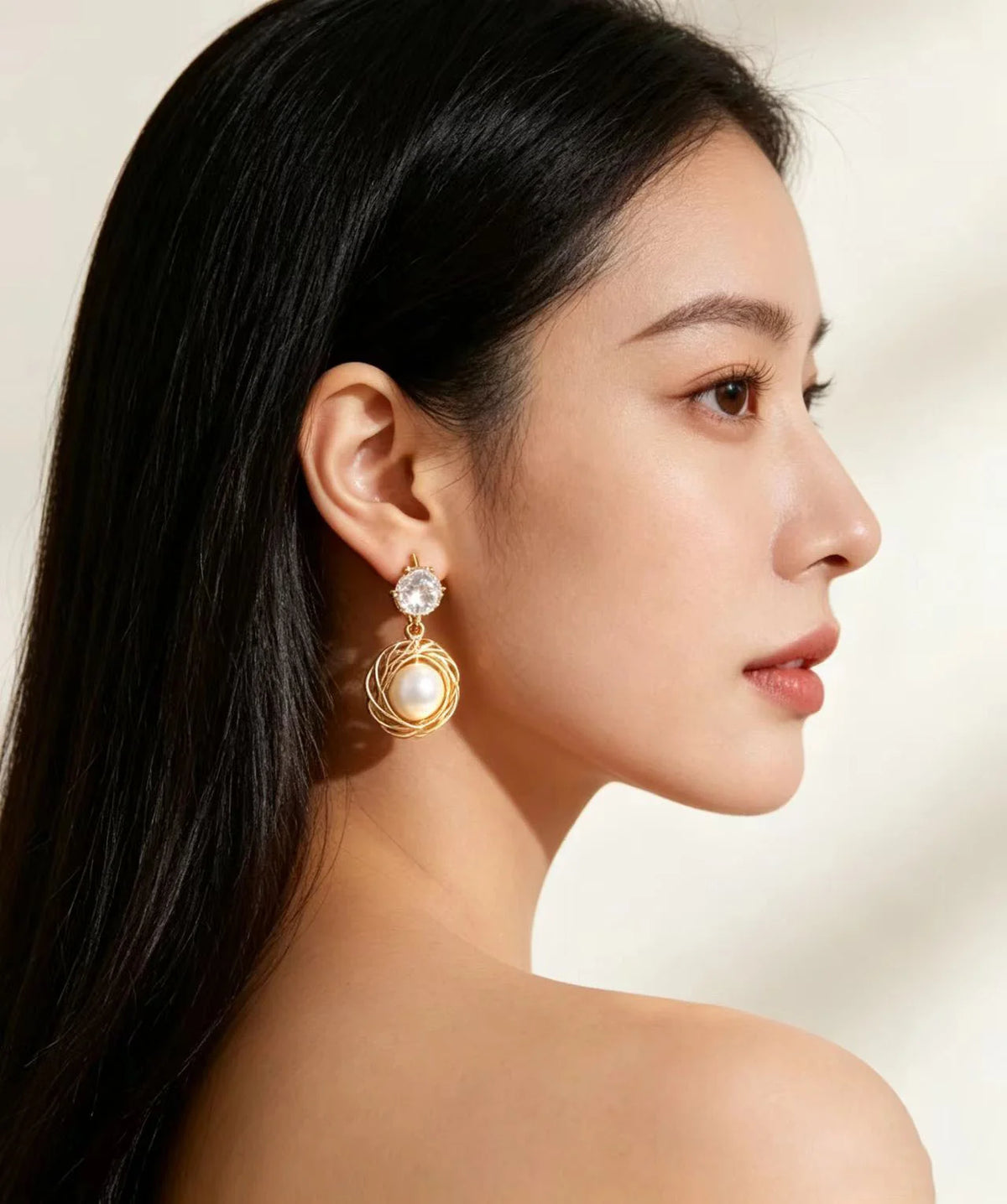 Boucles d'Oreilles Pendantes Femme Design Chic avec Perles et Zircon 3