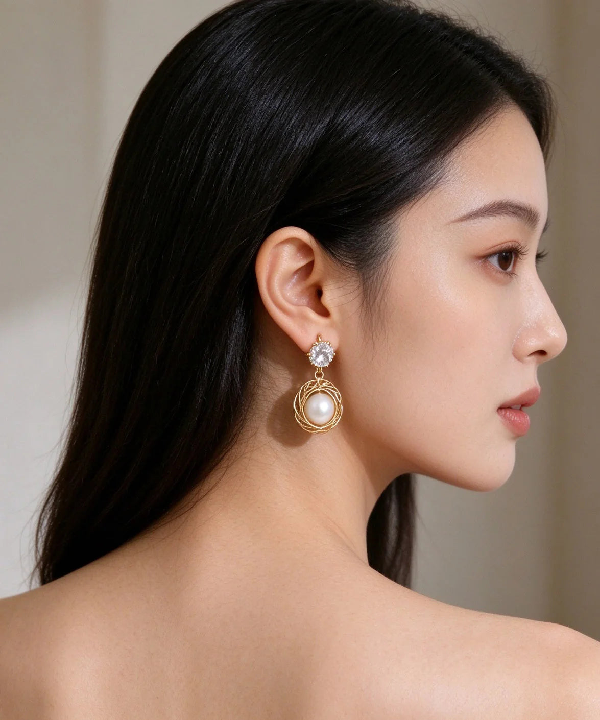 Boucles d'Oreilles Pendantes Femme Design Chic avec Perles et Zircon 4