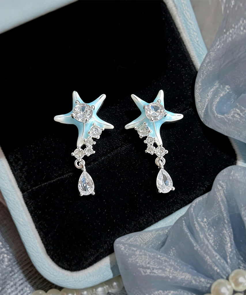 Boucles d'oreilles Femme Goutte d'eau Émail Bleu et Zircon 2