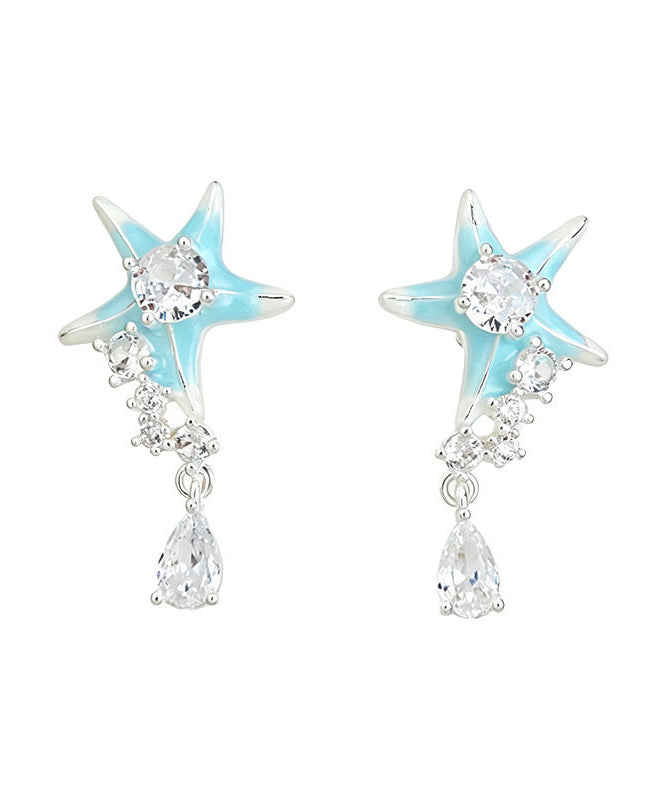 Boucles d'oreilles Femme Goutte d'eau Émail Bleu et Zircon 4