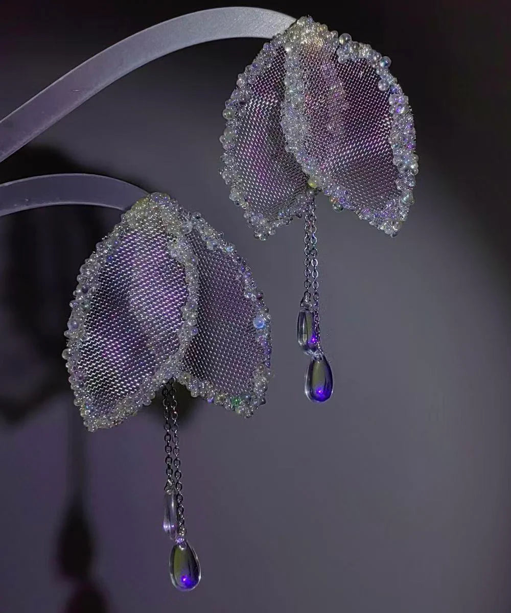 Boucles d'oreilles pendantes forme larme avec cristaux pour femme 0