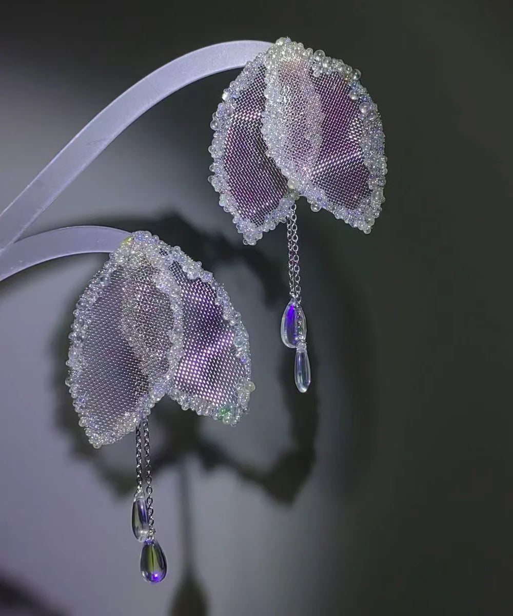 Boucles d'oreilles pendantes forme larme avec cristaux pour femme 1