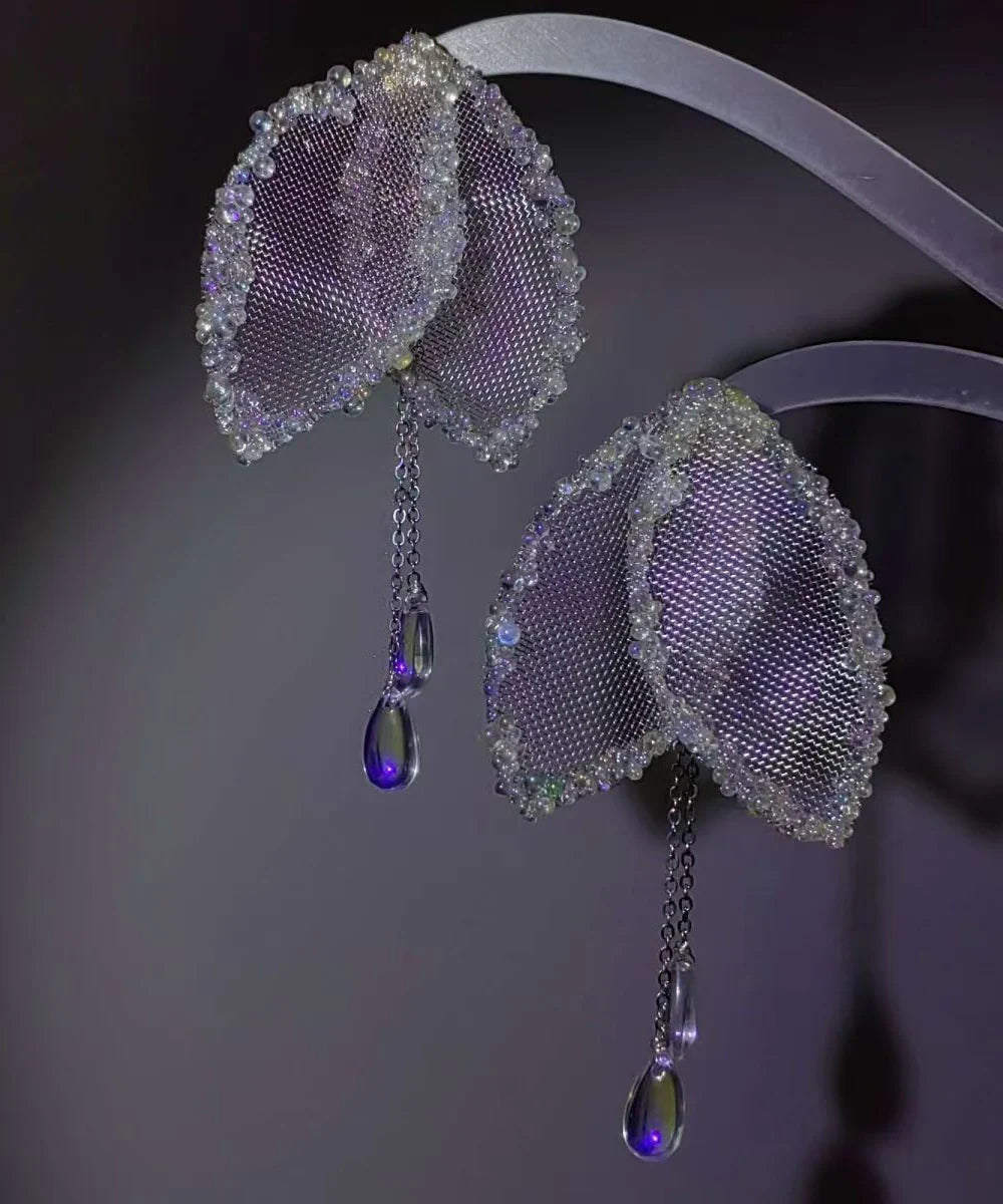 Boucles d'oreilles pendantes forme larme avec cristaux pour femme 3