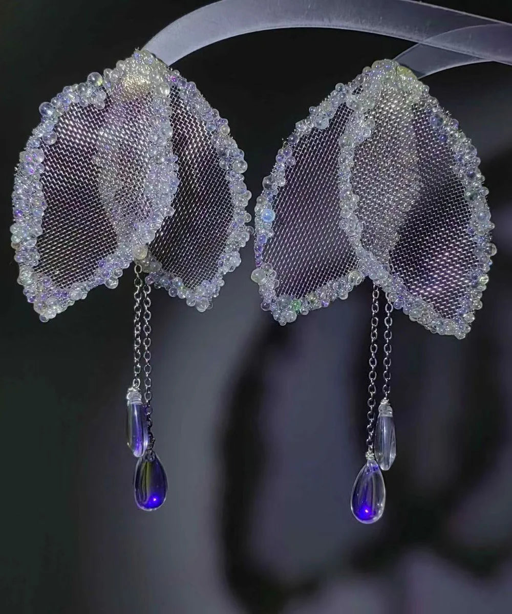 Boucles d'oreilles pendantes forme larme avec cristaux pour femme 4