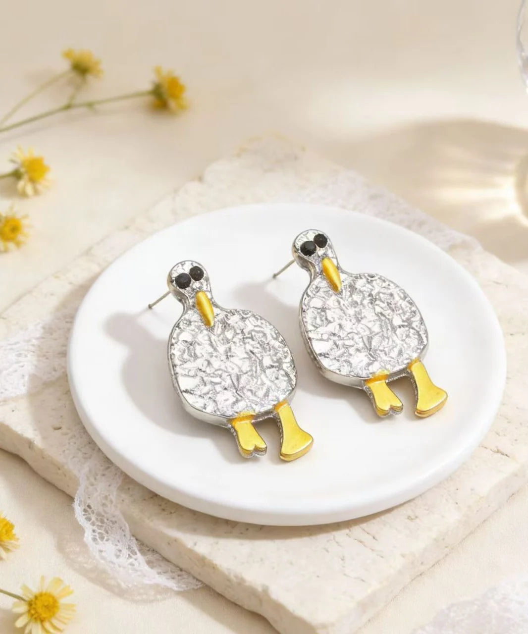 Boucles d'oreilles puces motif canard rétro pour femme 2